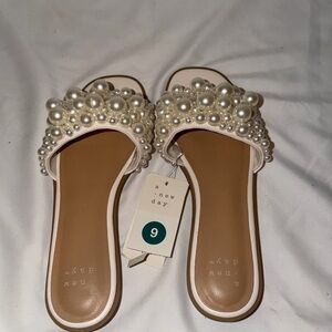 A New Day Women's Sandals with Pearl Accents - Cream